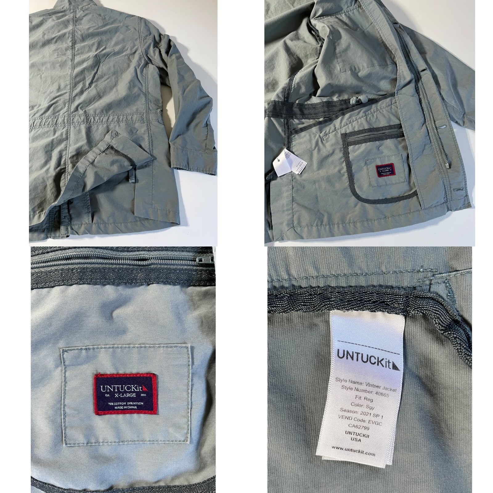 UNTUCKit VINTAGE UNTUCKit Men's Vintner Field Jacket 40865 XL Gray Canvas Cotton Blend Lightweight Pockets Casual Fall/Spring Mens Jacket Size US XL / EU 56 / 4 - 9 Thumbnail