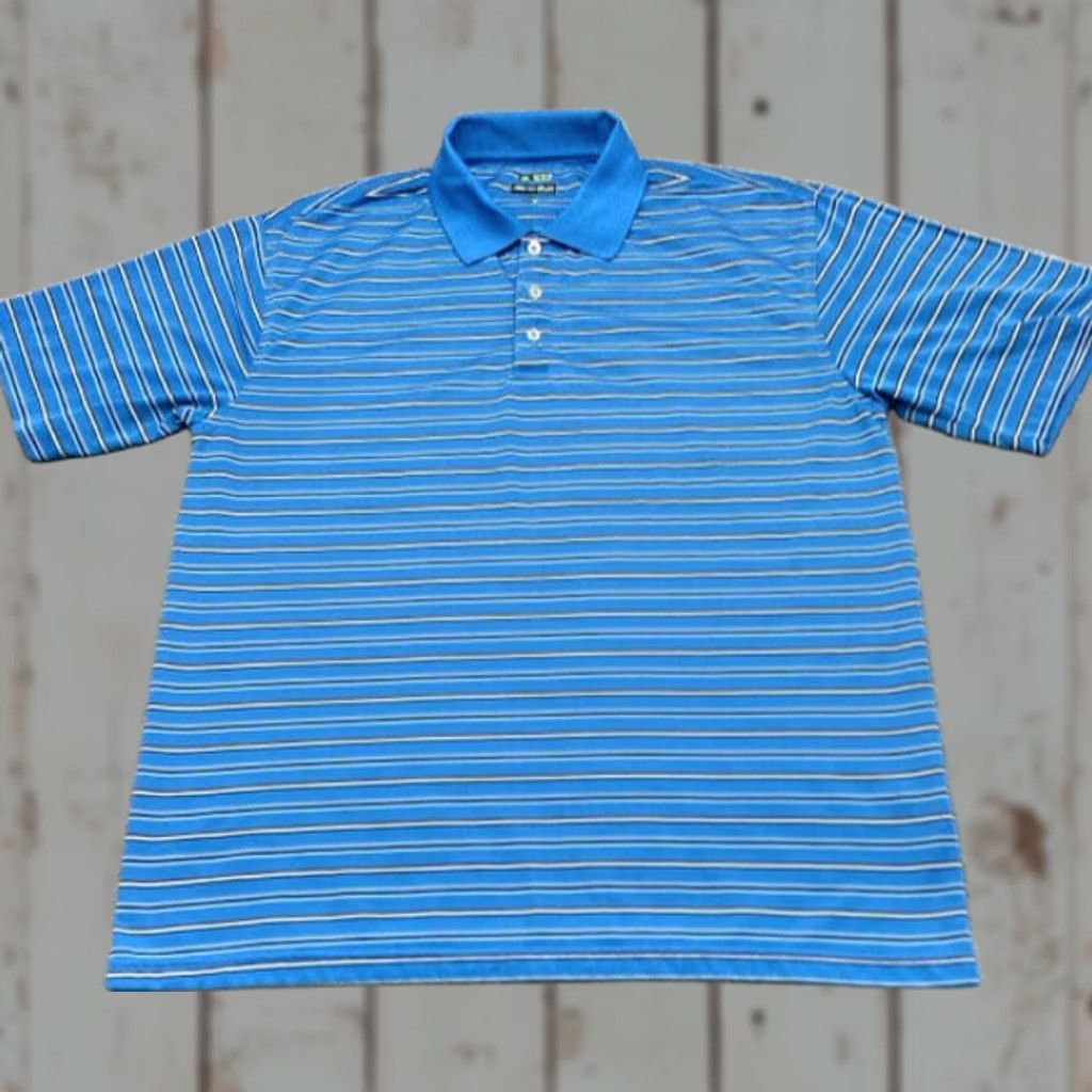 Vintage Bollé Golf Tech Polo Shirt Men’s L Blue White Striped 5250 Nike Style Polo Size US L / EU 52-54 / 3 - 1 Thumbnail