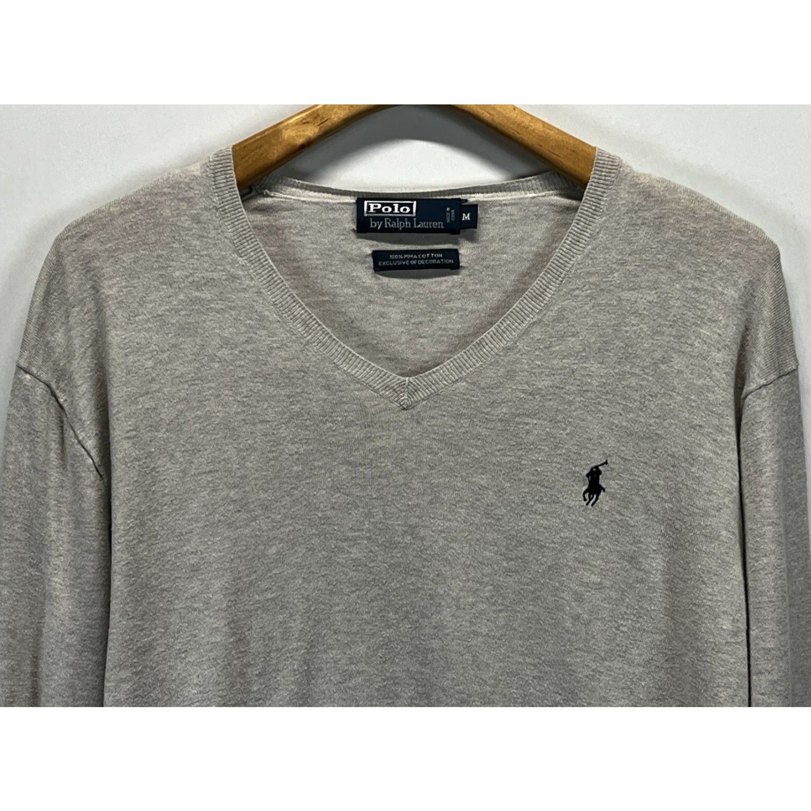 Ralph Lauren VINTAGE Polo Ralph Lauren Vneck Sweater Mens M Gray Pima Cotton Pullover 90s Preppy Pony Mens Size US M / EU 48-50 / 2 - 3 Thumbnail
