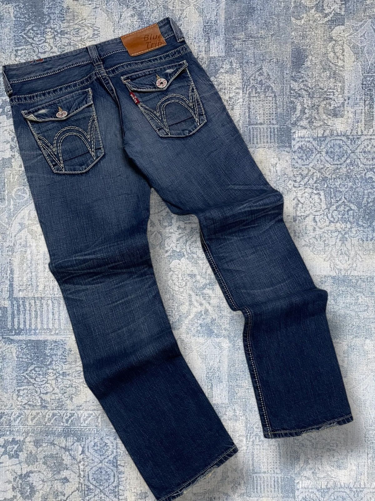 Edwin Vintage 90s Japan Designer Edwin Blue Trip Distressed Denim Size US 32 / EU 48 - 10 Thumbnail