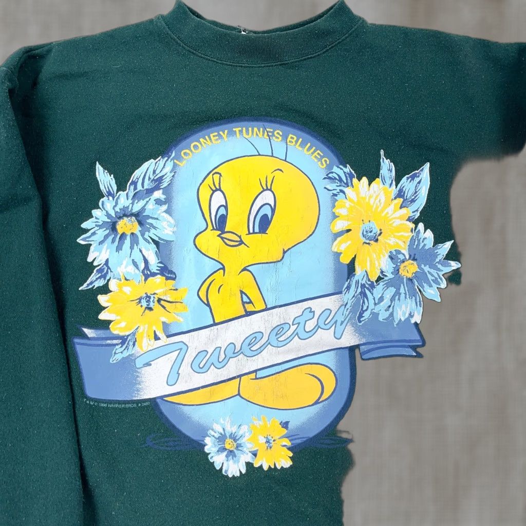 Vintage VINTAGE Looney Tunes Sweatshirt Women 2XL Green Tweety Bird Logo Graphic Print Sweatshirt Size XXL / US 16-18 / IT 52-54 - 1 Thumbnail
