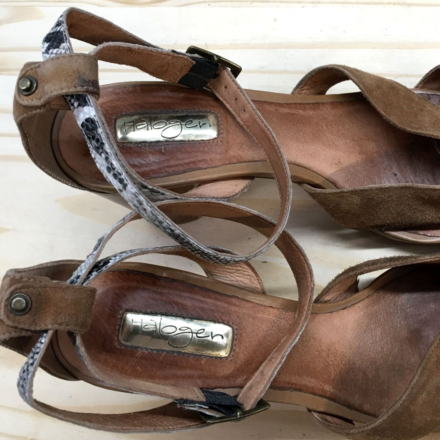 Vintage Halogen Sandals Women's 9 M Ankle Straps Brown Leather Heeled Snakeskin Casual Shirt? Size US 9 / IT 39 - 5 Thumbnail