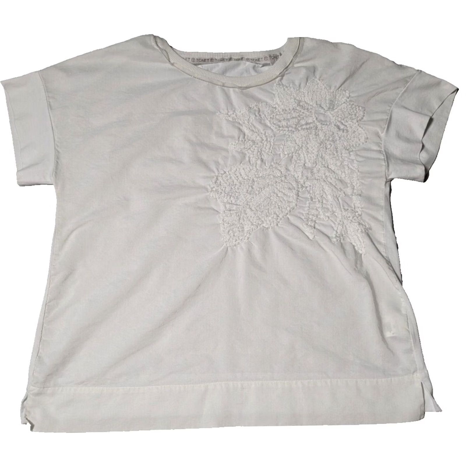 Eton TONET Blouse Women White Cotton Viscose Embroidered Made In Italy 8 Short Sleeve Round Neck Pullover Regular Size M / US 6-8 / IT 42-44 - 2 Thumbnail