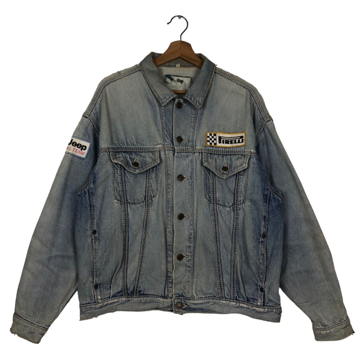 Japanese Brand 🔥Vintage Trucker Denim Jacket Racing Pirelli Italy Big Logo Size US M / EU 48-50 / 2 - 1 Thumbnail