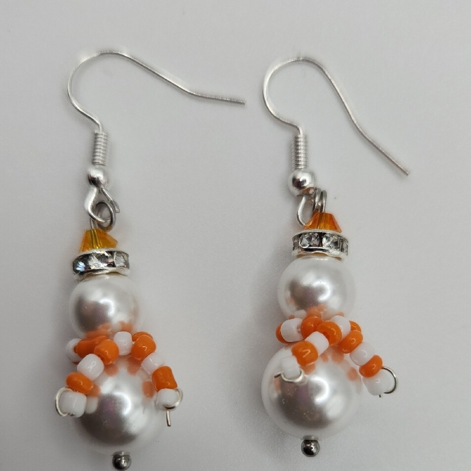 Other Chic White and Orange Beaded Snowman Earrings with Crystals Size ONE SIZE - 4 Thumbnail
