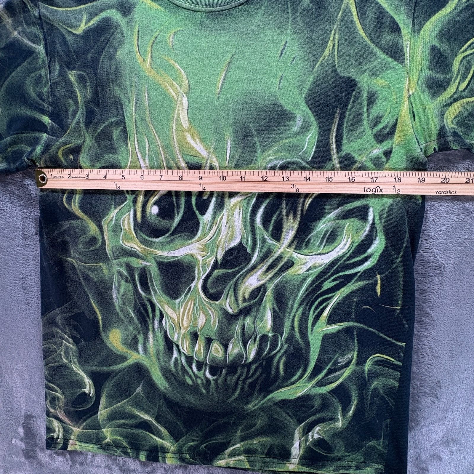 Other Social Media Skull Graphic T Shirt Mens M Green Flames 3 6 M Size US M / EU 48-50 / 2 - 5 Thumbnail