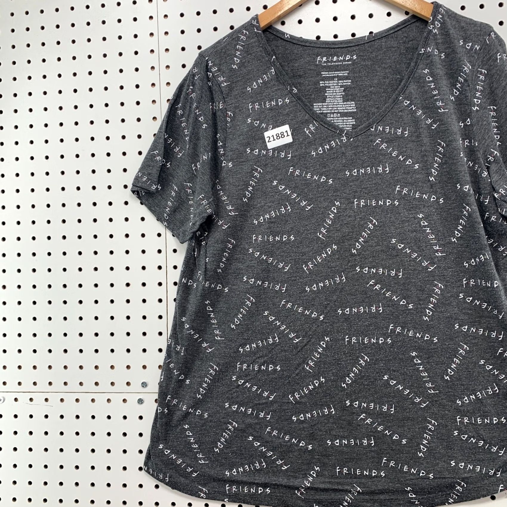 Vintage Friends AOP Shirt Gray V-Neck All Over Print Womens 1X Plus Size Girls Mens (adjust per gender not specified) Size XL / US 12-14 / IT 48-50 - 3 Thumbnail