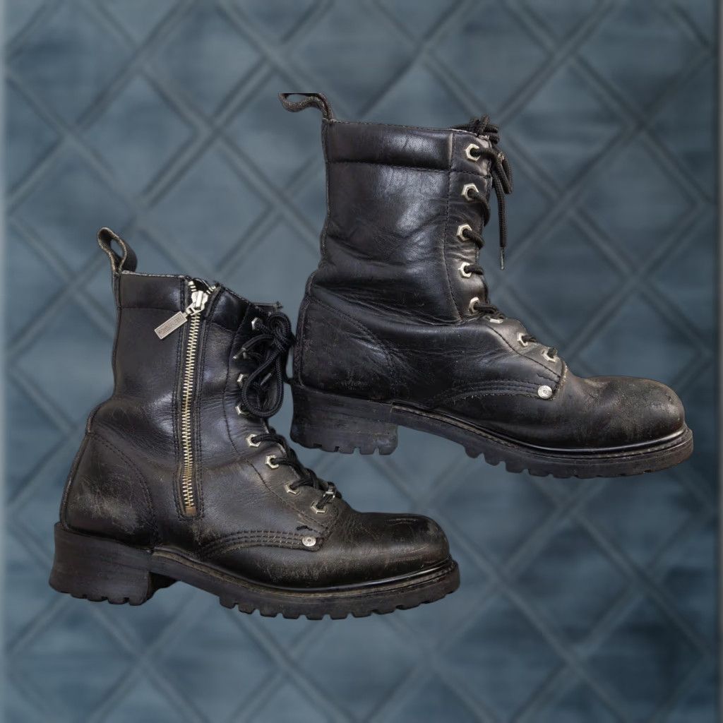Harley Davidson Harley-Davidson Boots Womens 11 Black Leather Mid-Calf Zip lace up Biker Workwear Casual Shoes Size US 11 / IT 41 - 1 Thumbnail