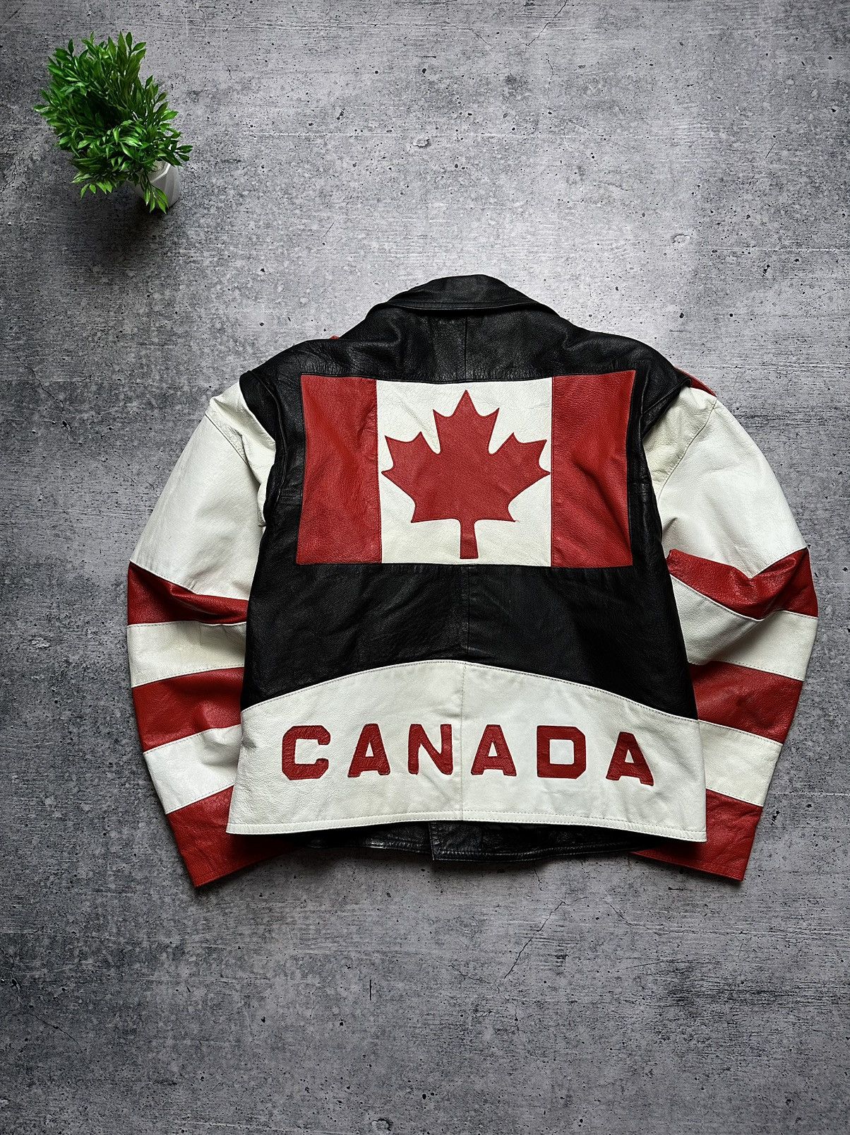 image of Vintage 90's Pelle Cuir Canada Flag Leather Y2K Jacket, Men's (Size Large)