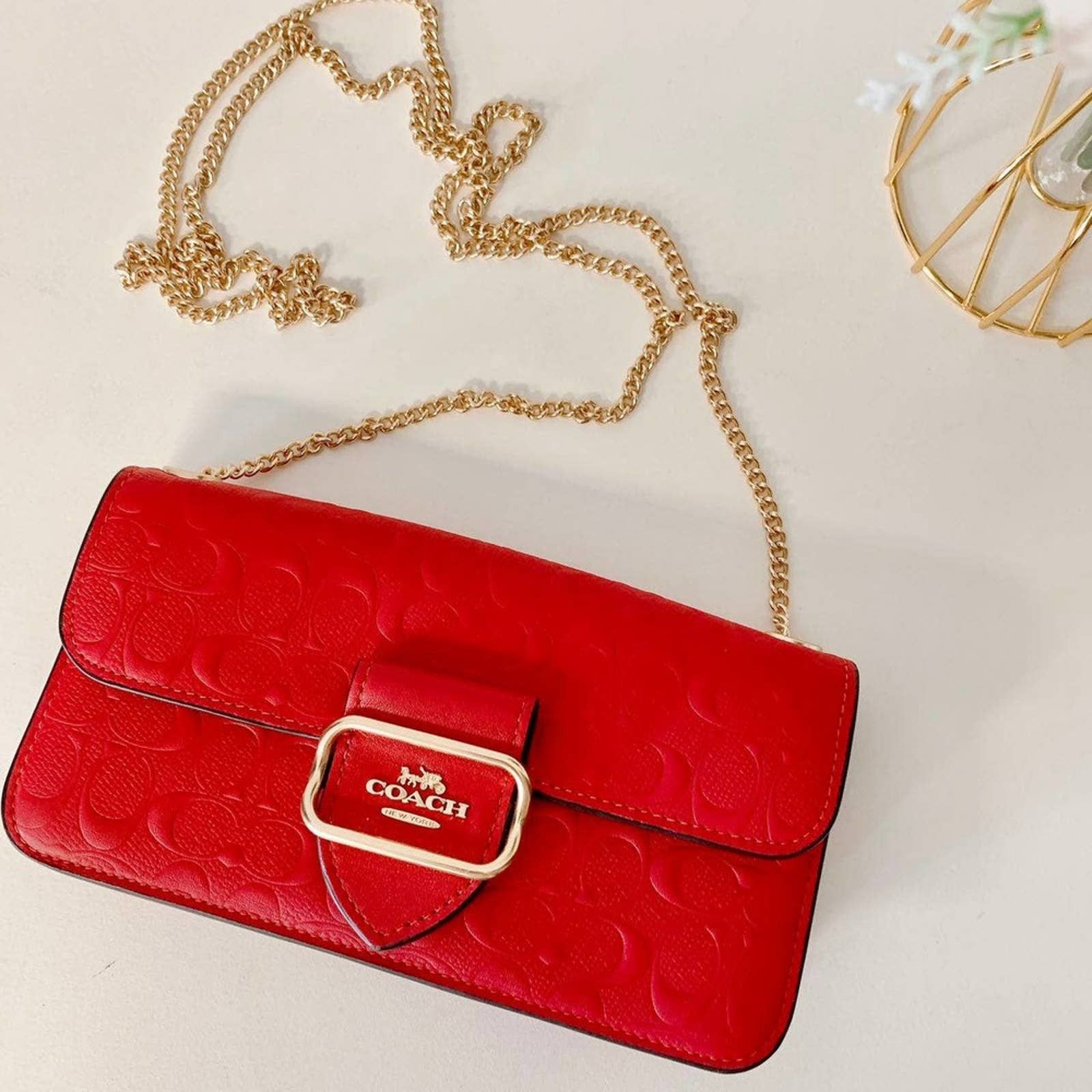 image of Coach Cf942 Mini Morgan Shoulder Leather In Electric Red, Women's