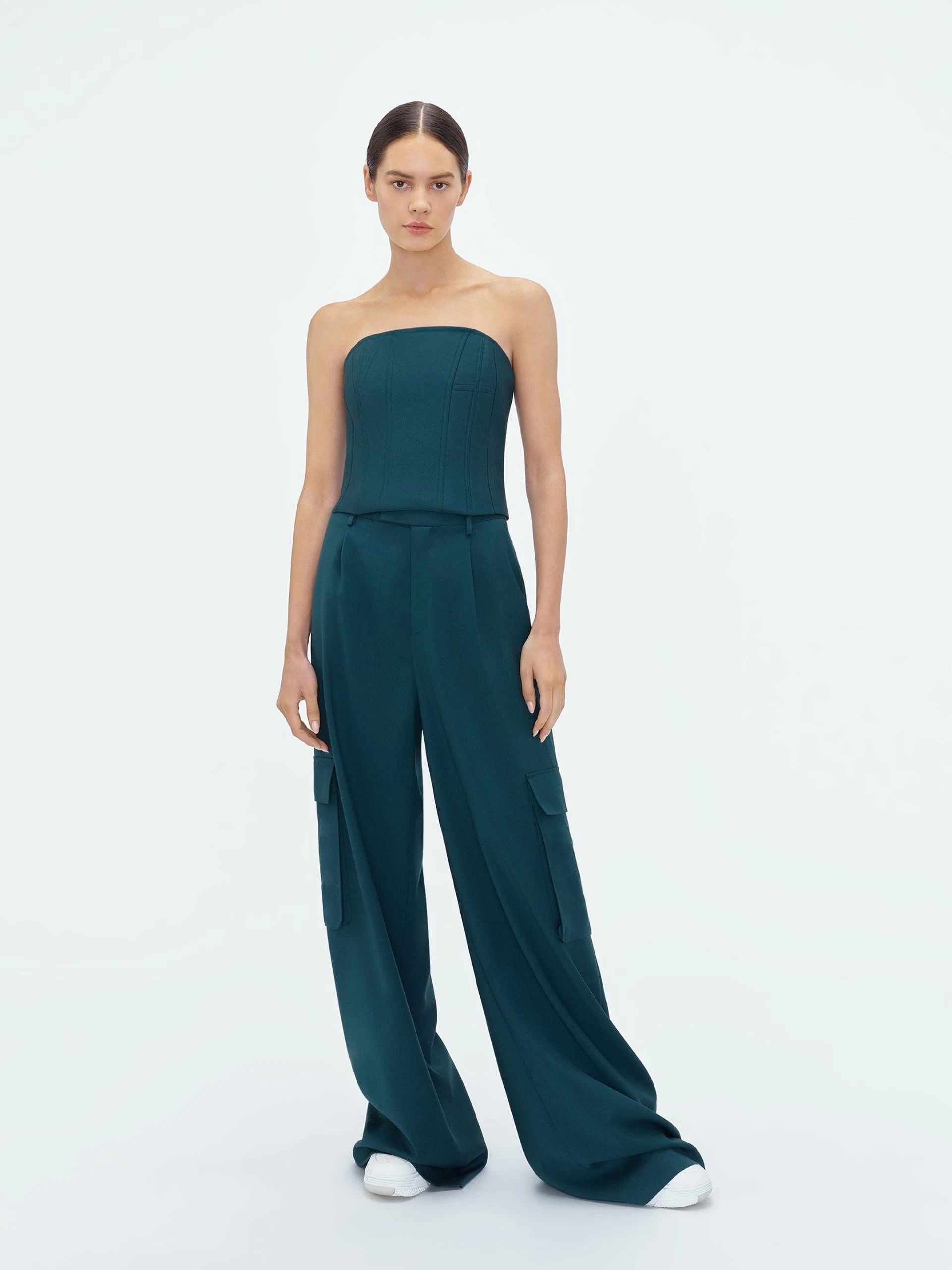 Amiri oc11z0225 Wide Leg Pleated Cargo Pant in Green Size 26" / US 2 / IT 38 - 2 Thumbnail