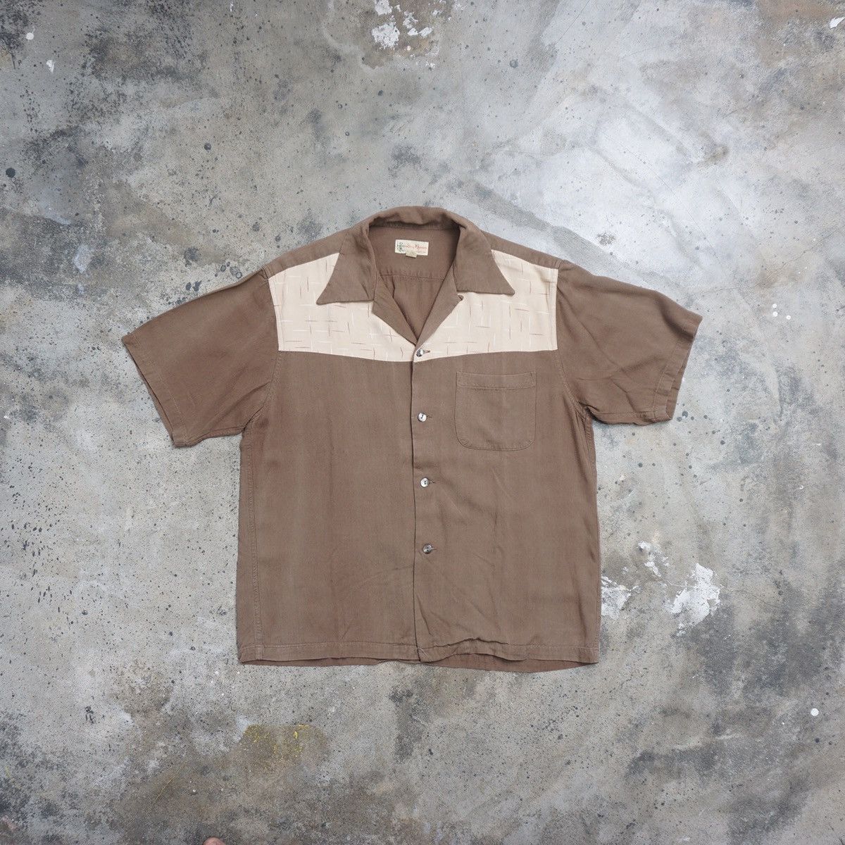 image of Dry Bones Open Collar Shirt in Brown, Men's (Size Medium)