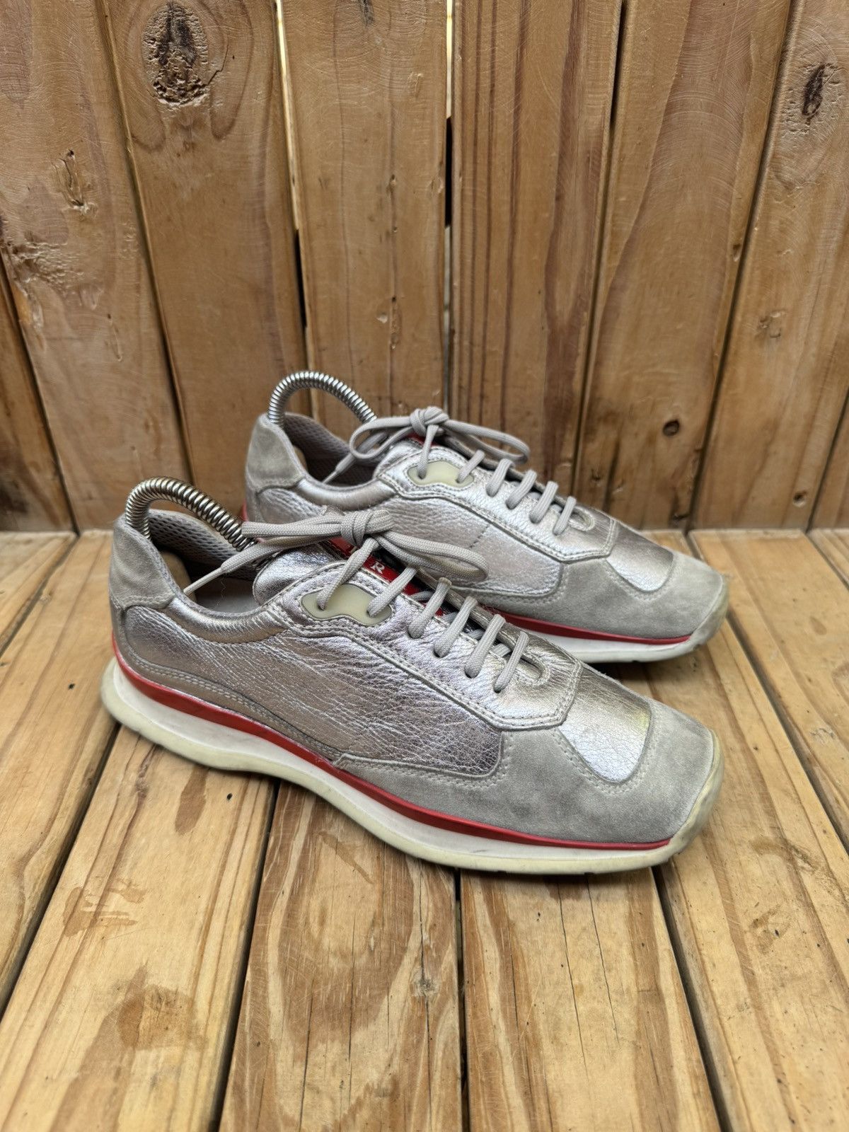 Prada Prada Women’s silver leather sneakers EUR 37 USA 7 Uk 4 Size US 7 / IT 37 - 1 Thumbnail