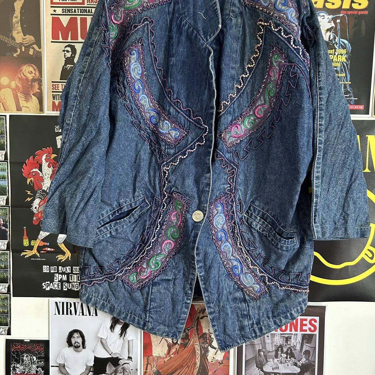 Vintage Vintage Cherry Seven 80s Oversize Embroidery Denim Jacket Size XL / US 12-14 / IT 48-50 - 4 Thumbnail