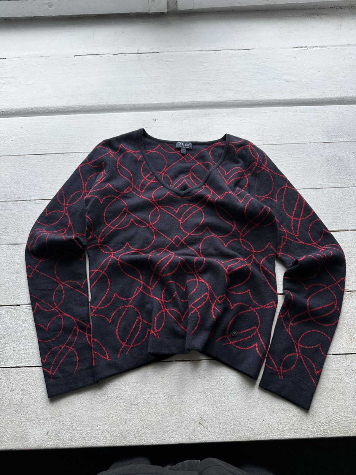 Giorgio Armani 🚨90s Armani Jeans hearts Multicolor Relaxed Fit Sweater L Size M / US 6-8 / IT 42-44 - 1 Thumbnail