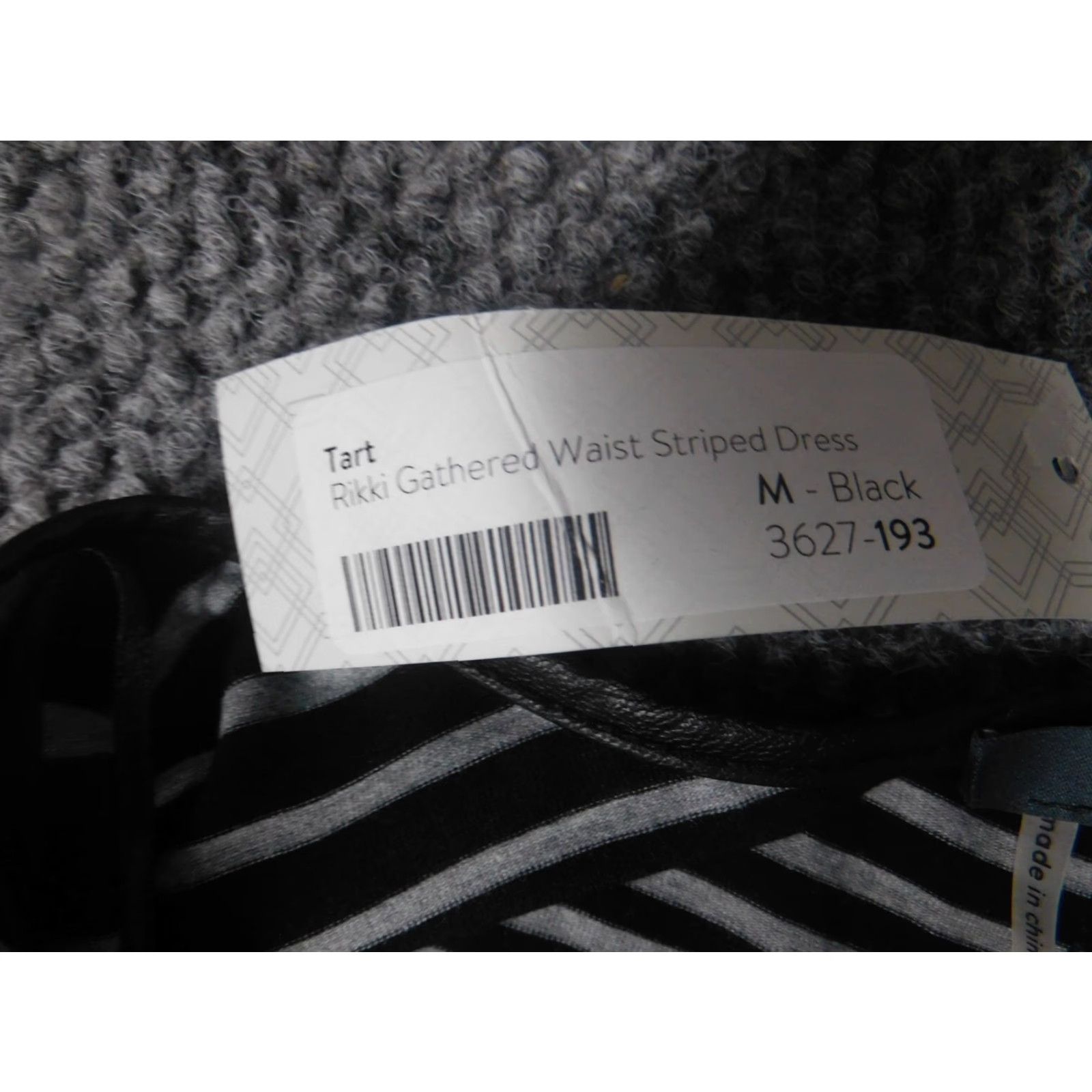 Vintage Tart Dress Midi Black Womens A-Line Striped Knit Puff Sleeve Mock Neck Crochet Stretch Medium M Plus Size Size M / US 6-8 / IT 42-44 - 6 Thumbnail