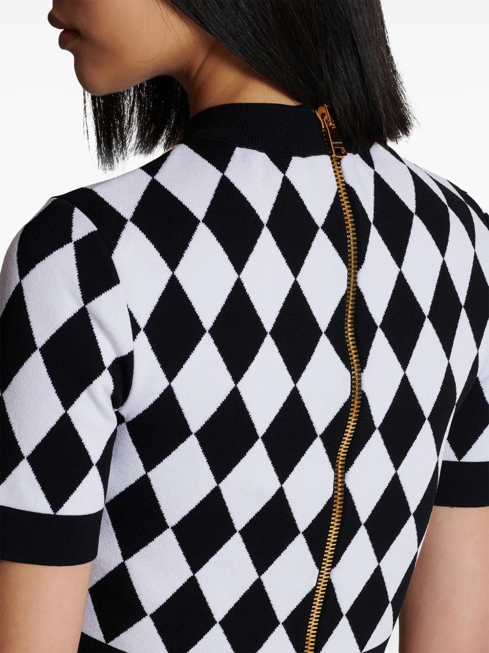 Balmain o1s1wg110725 Diamond Jacquard Knitted Top in Black/White Size XL / US 12-14 / IT 48-50 - 6 Thumbnail