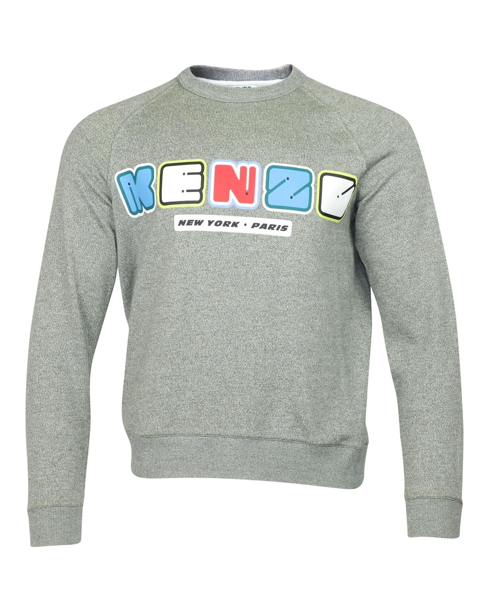 image of Kenzo Grey Cotton Crewneck Sweater With New York Vibes, Men's (Size Small)