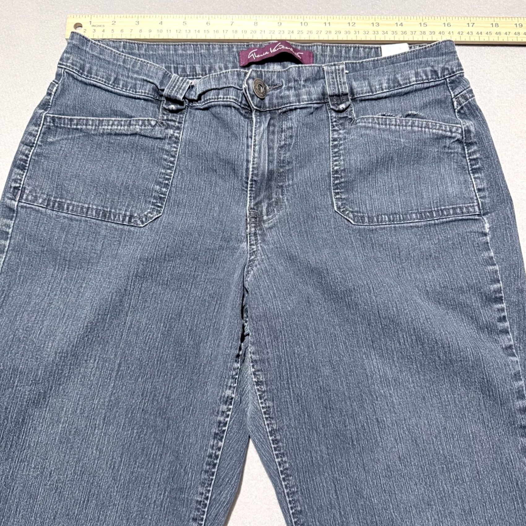 Gloria Vanderbilt Gloria Vanderbilt Jeans Women Gray Bootcut Denim Dark Wash 12 Short Stretch Regular Rise Mid 8.5-10.5 Women Size 34" / US 12 / IT 48 - 4 Thumbnail