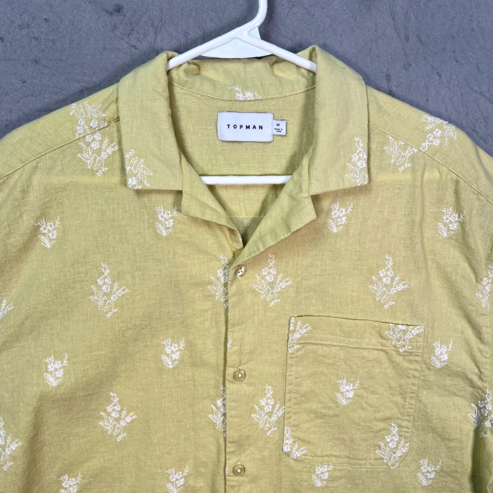 Topman Topman Womens Button-Up Shirt Yellow Floral Embroidered Short Sleeve Cotton Linen Size M Size M / US 6-8 / IT 42-44 - 5 Thumbnail