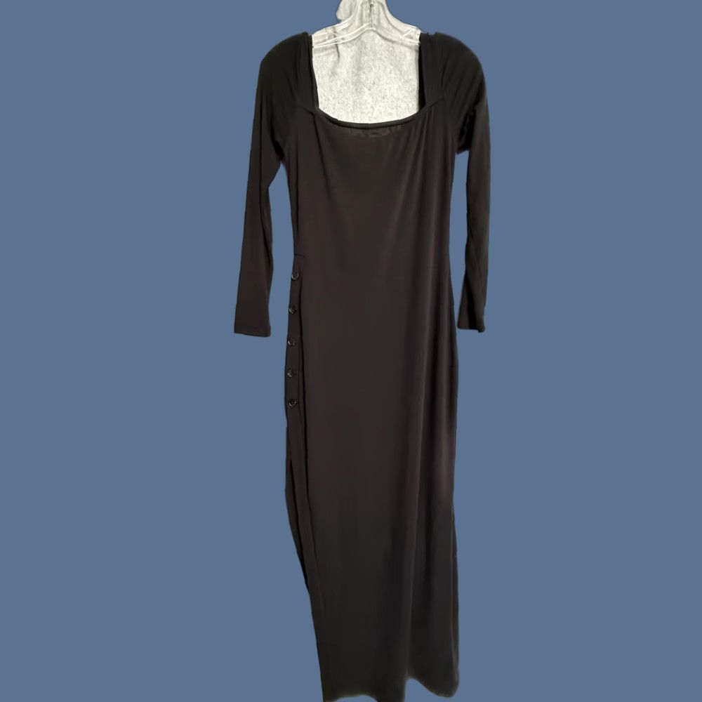 Vintage by egreis Dress Wmn M Black Button Slit Long Sleeve Square Neck Maxi Size M / US 6-8 / IT 42-44 - 1 Thumbnail