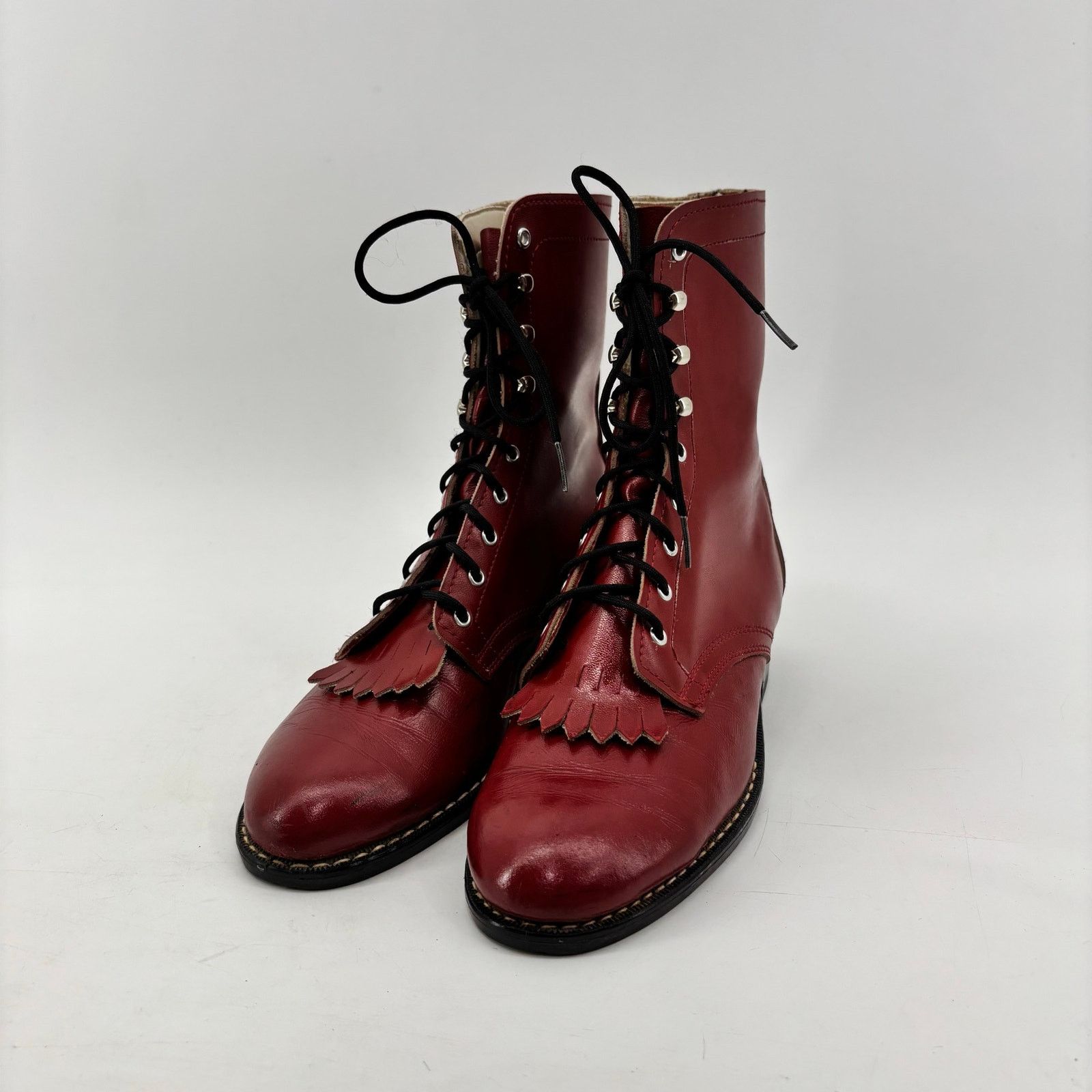 Vintage Laredo Red Cowboy Women 6 Boots Kiltie Roper Lace Up Western Size US 6 / IT 36 - 1 Thumbnail