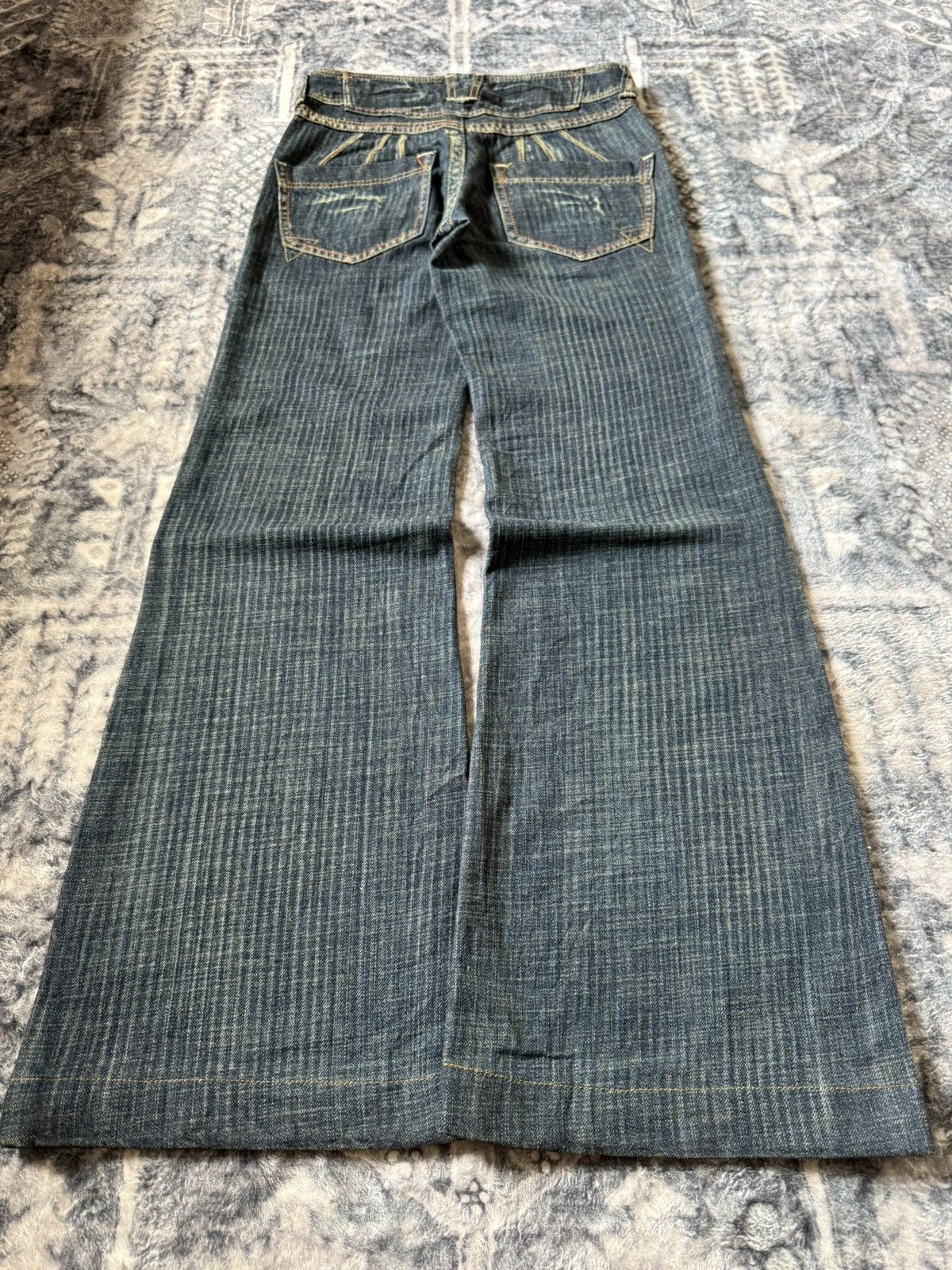 Le Grande Bleu (L.G.B.) Dear Heart Railroad Pinstripe Fade Flared Wide Leg Jeans Size US 28 / EU 44 - 2 Thumbnail