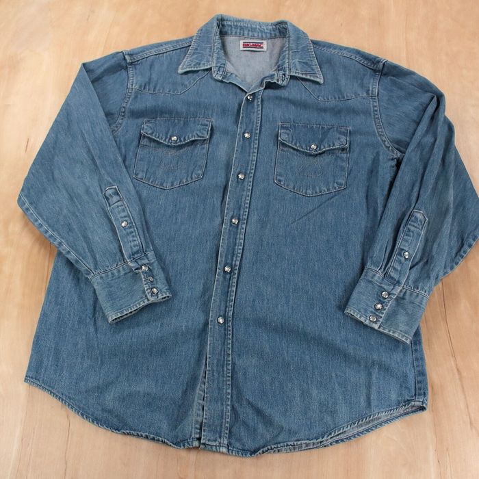 Vintage BIG MAC pearl snap front denim work shirt LARGE western ...