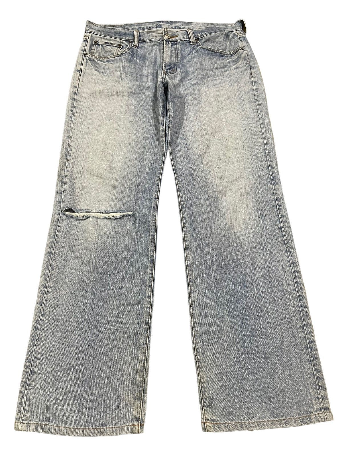 Japanese Brand Vintage Japanese Brand Blue Wash Distress Baggy Jeans Size US 35 - 1 Thumbnail