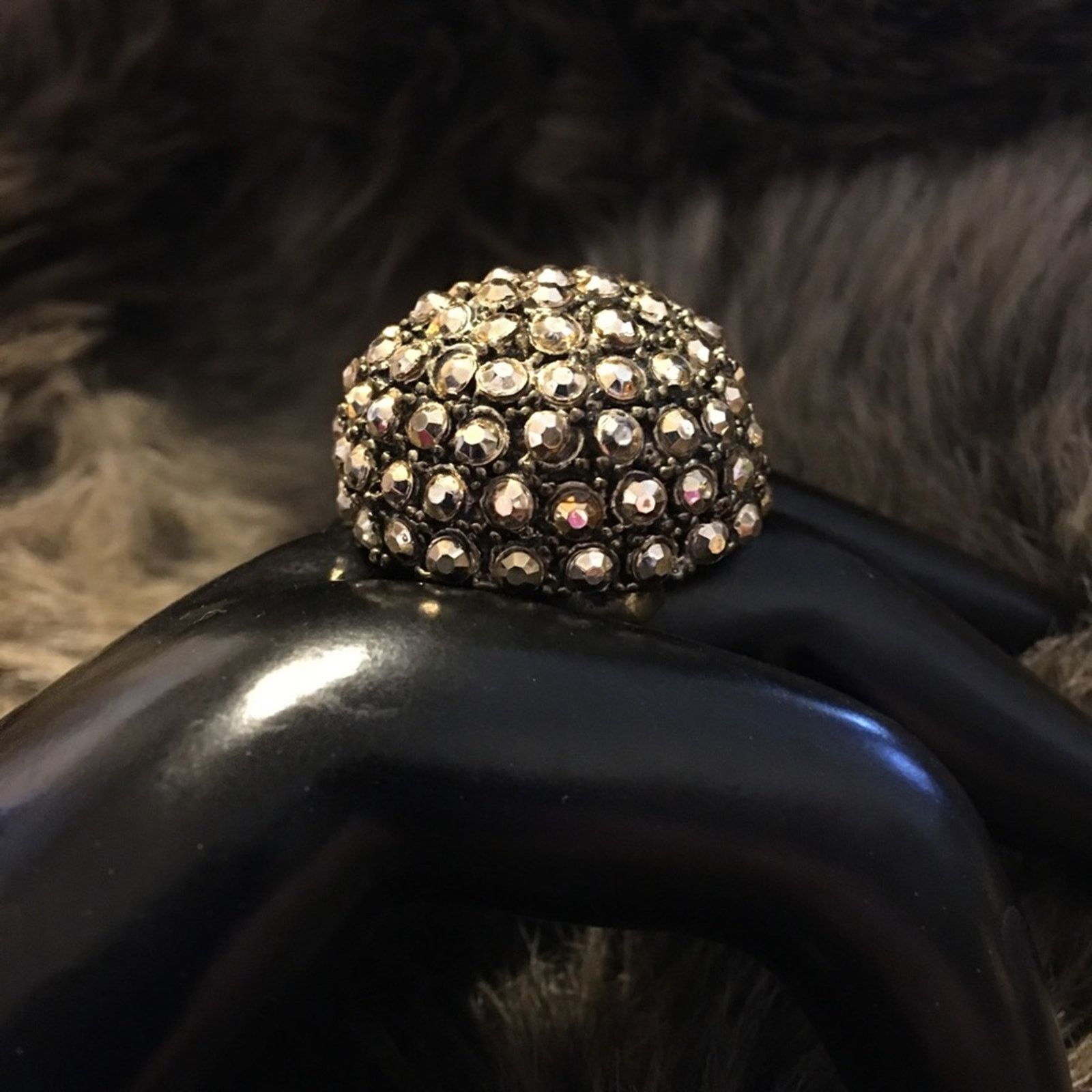 Jewelry Gold tone faceted stone dome stretch ring Size ONE SIZE - 6 Thumbnail