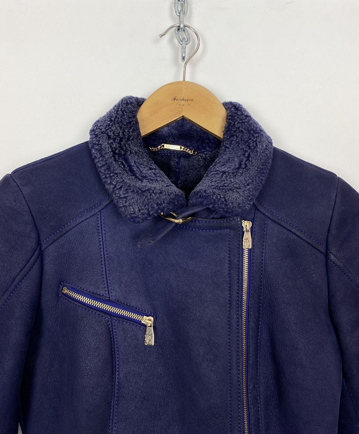 Designer Versace Collection Long Length Shearling Coat Jacket Purple Size S / US 4 / IT 40 - 2 Thumbnail