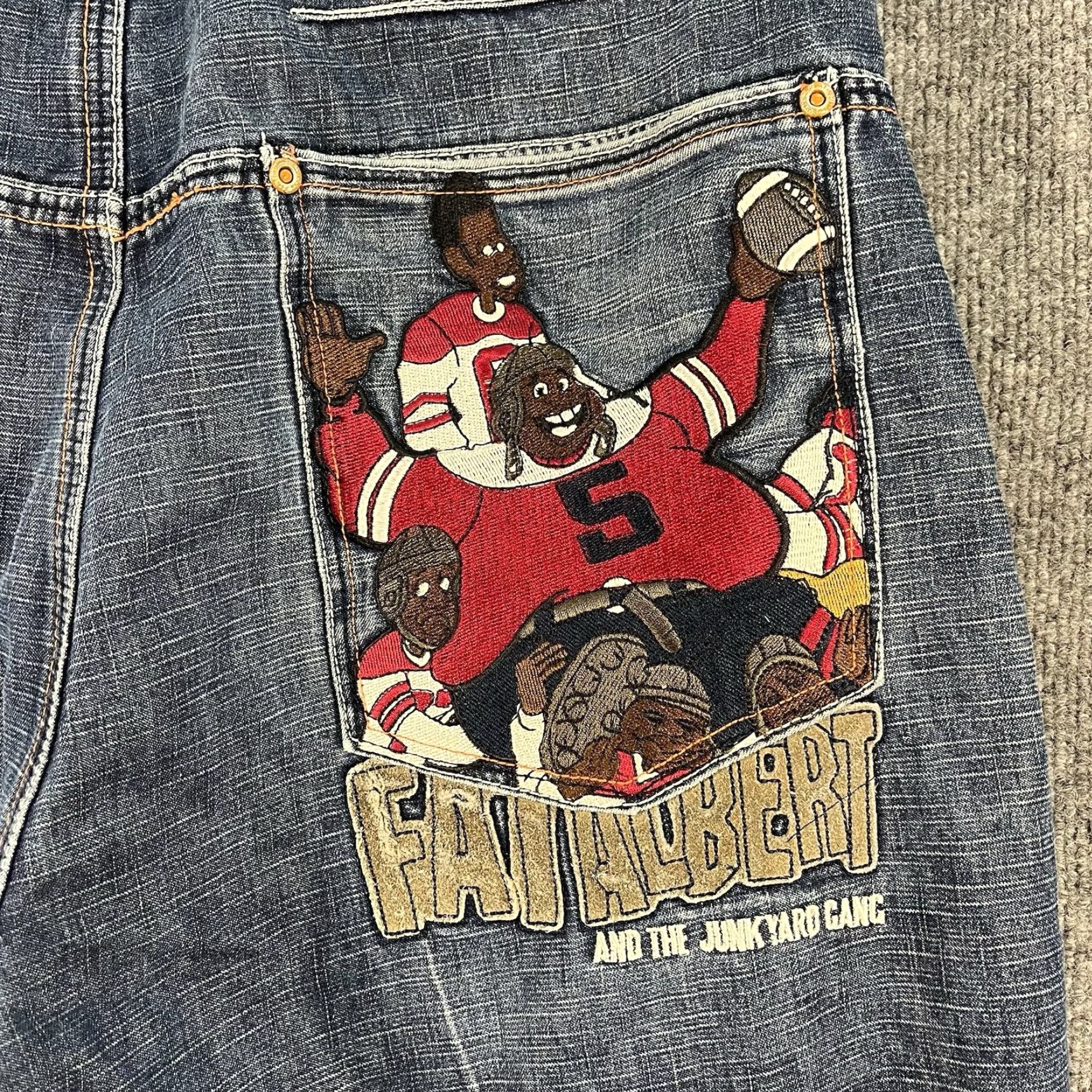 Fubu FUBU Platinum Jeans Mens 34x29 Actual Blue Fat Albert Embroidered Vtg Baggy Wide Size US 34 / EU 50 - 3 Thumbnail