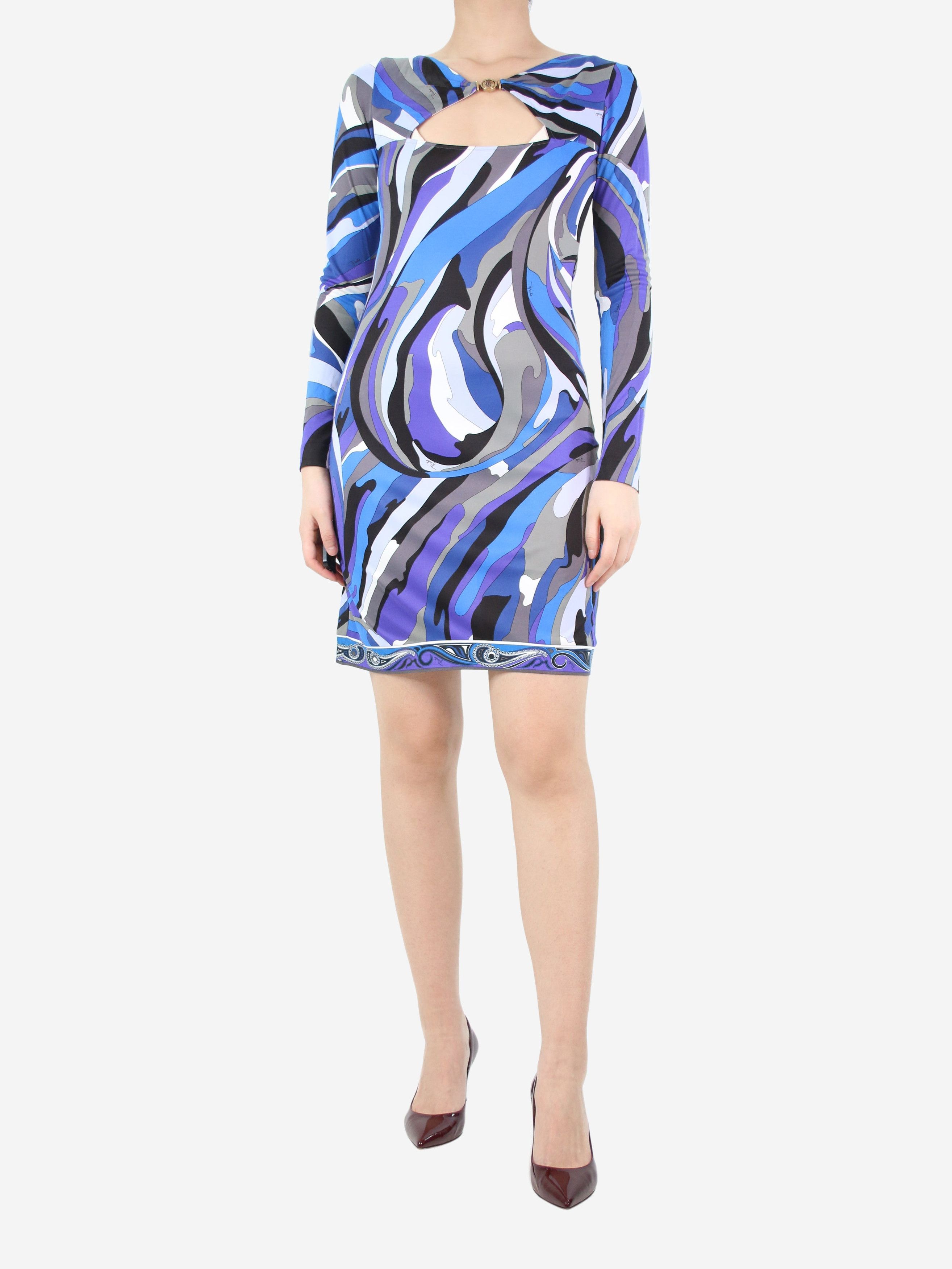 Multi printed cutout dress - size UK 10