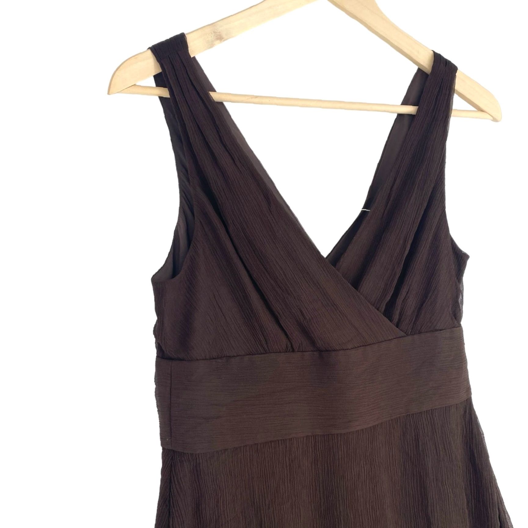 J. Crew Women's 10 Brown Silk Chiffon Dress Sleeveless V-Neck Knee Length A-Line Party/Cocktail