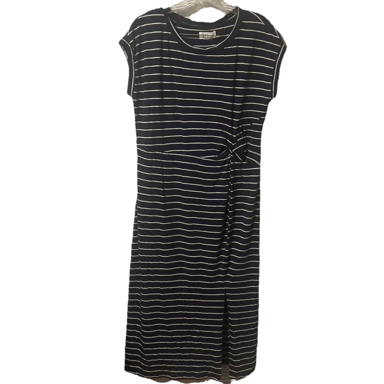 Vintage Maurices Dress Knit Tank Stripe Blue White Pockets Stretch Short Sleeve Round Neck Pullover Casual Pencil Textured Knit Size M / US 6-8 / IT 42-44 - 2 Thumbnail