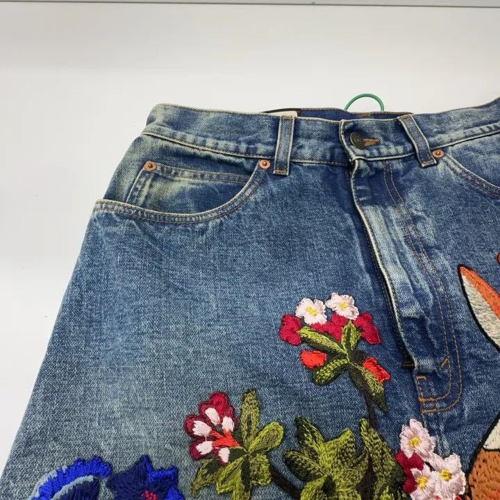 Gucci Gucci Floral Rabbit Embroidered Denim Skirt-2507 Size 35" - 3 Thumbnail