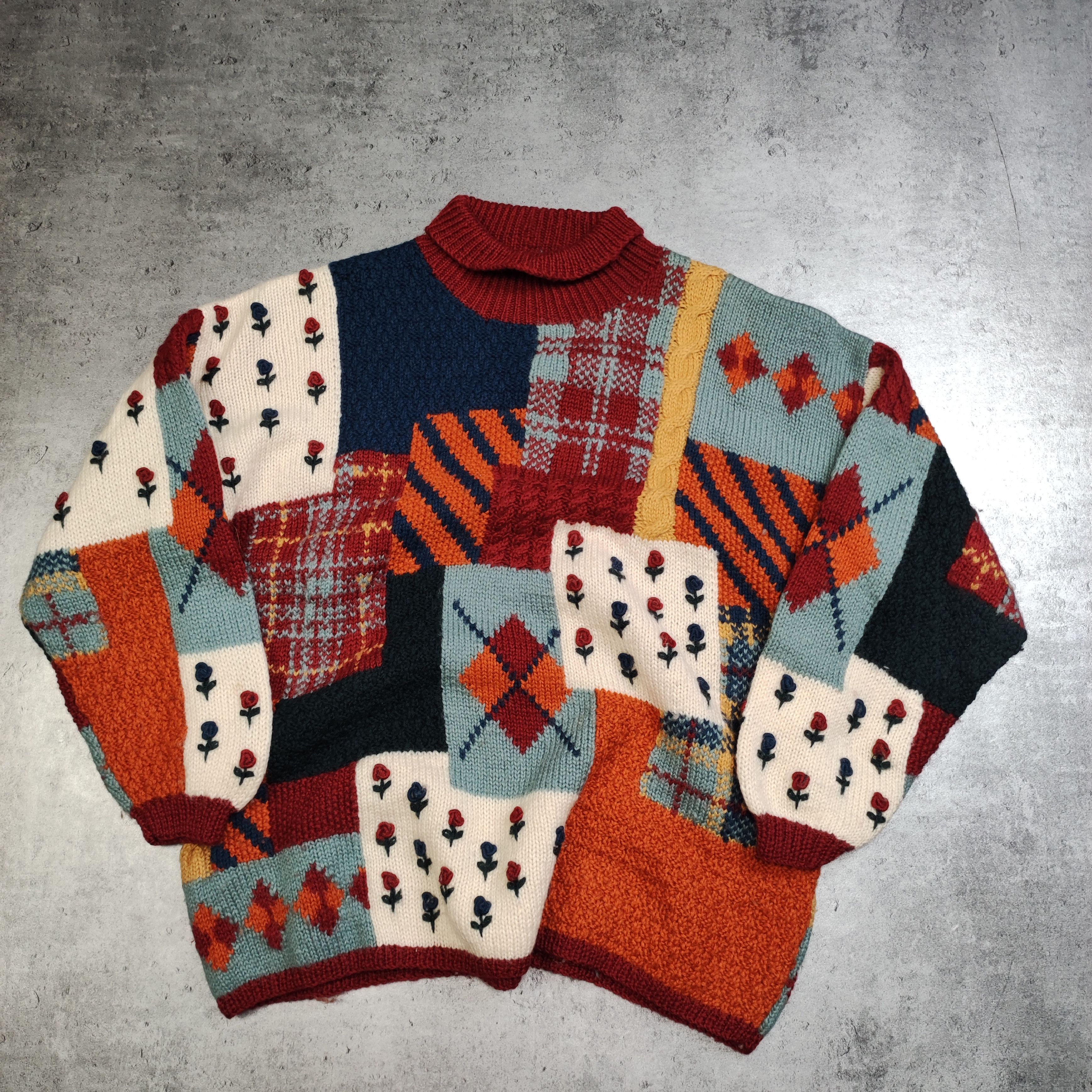 Vintage Vintage RARE 90s Avant Garde Hand Made Wool Knit Sweater Size US M / EU 48-50 / 2 - 2 Thumbnail