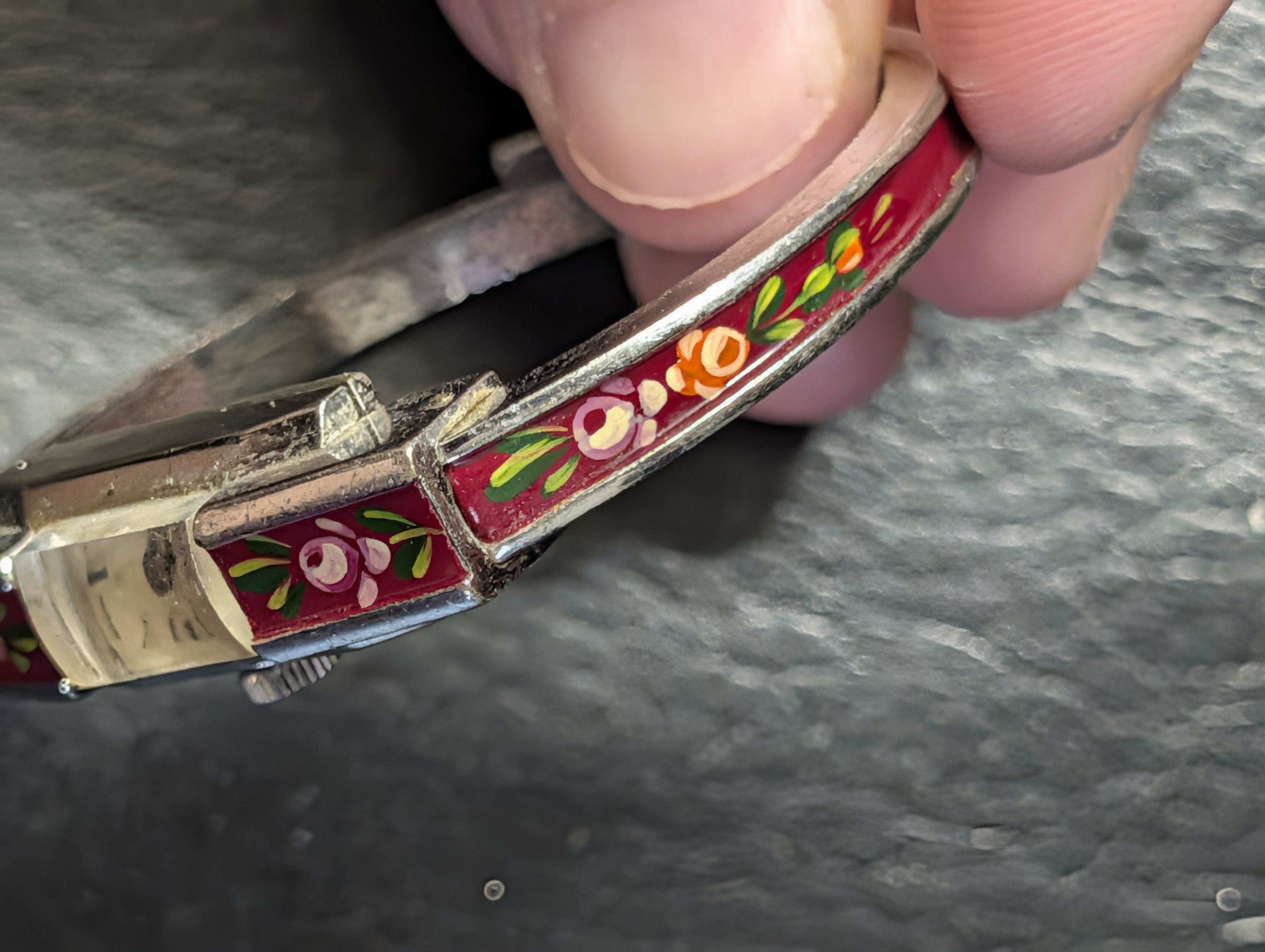 Vintage JEAN PERRET Enamel bangle bracelet floral wrist watch Size ONE SIZE - 6 Thumbnail