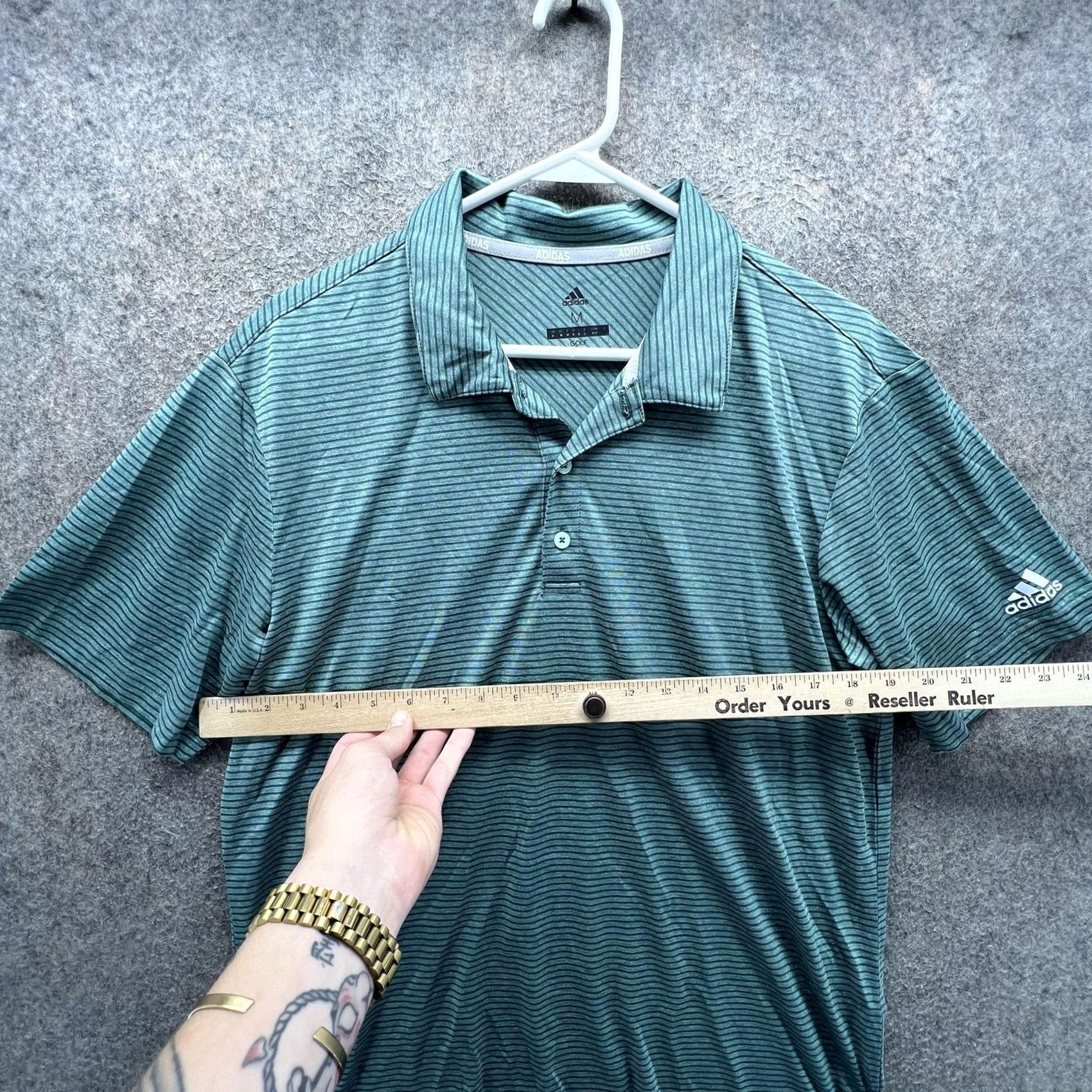 Adidas Adidas Golf Polo Shirt Mens Medium Green Stripe Performance Short Sleeve Polo Shirt Mens Golf Striped Green Size US M / EU 48-50 / 2 - 4 Thumbnail