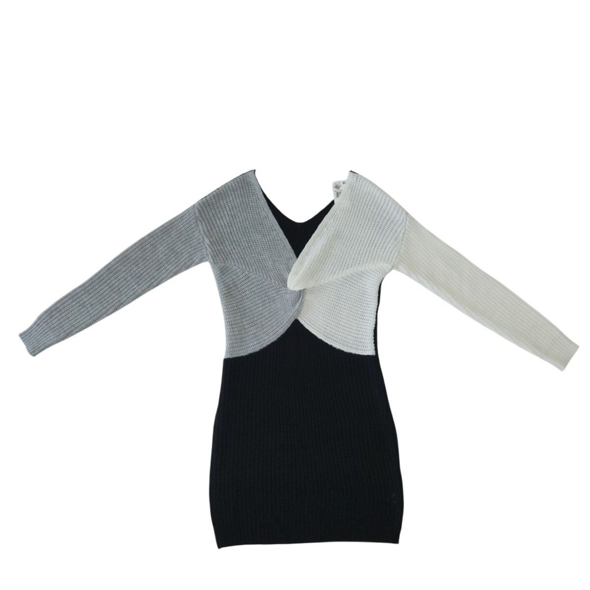 Macys Chic Modern Knitted Dress | White, Black & Gray 3-Tone | M Size M / US 6-8 / IT 42-44 - 2 Thumbnail