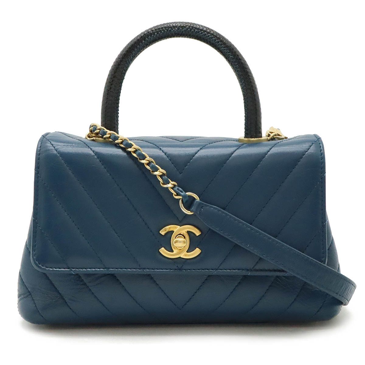 Chanel Chanel Leather Coco Handle 2Way Bag A92990 Leather Shoulder Bag A92990 in Blue, Women's