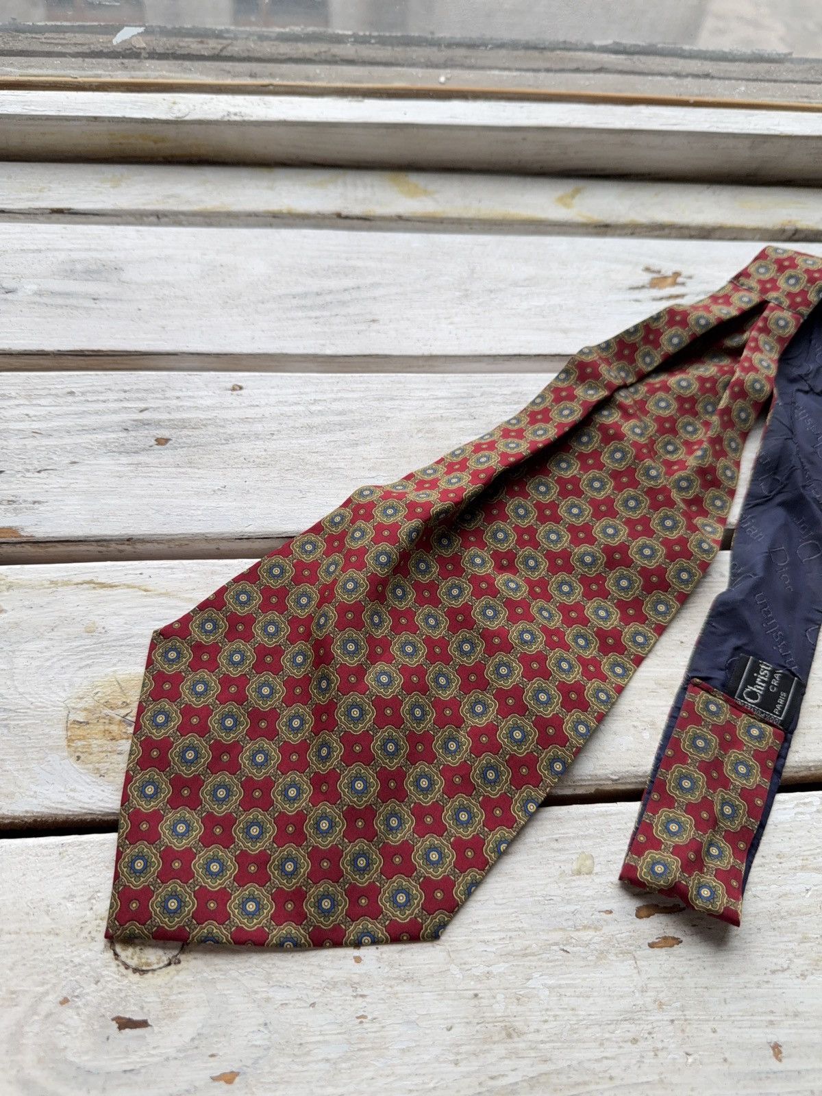 Christian Dior Monsieur × Designer Vintage Christian Dior Silk Tie Red Geometric Pattern Size ONE SIZE - 2 Thumbnail