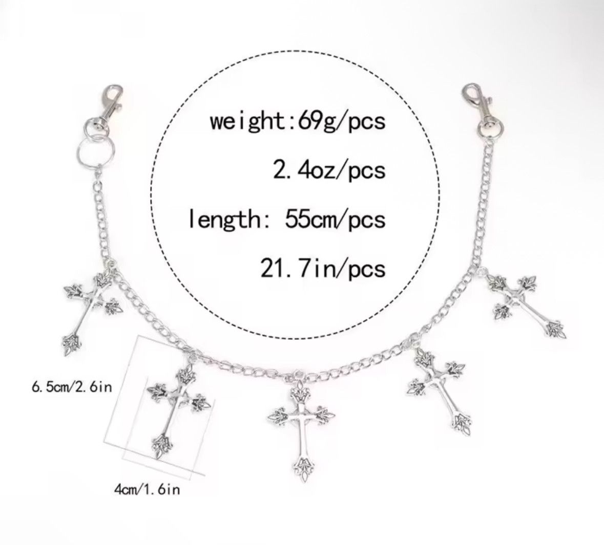 Other Punk Cross Metal Pants Chain Wallet Belt Chain Cross Pendant Size ONE SIZE - 5 Thumbnail