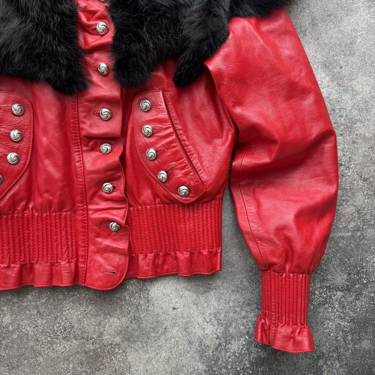 Japanese Brand Vintage Faux Fur Details Red Genuine Leather Cropped Jacket Size S / US 4 / IT 40 - 8 Thumbnail