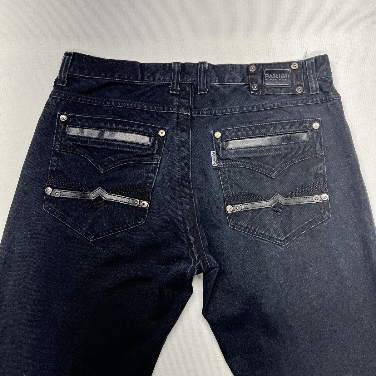 Vintage Parish Jeans Black Denim Straight Distressed Y2K Baggy Size US 40 / EU 56 - 13 Thumbnail