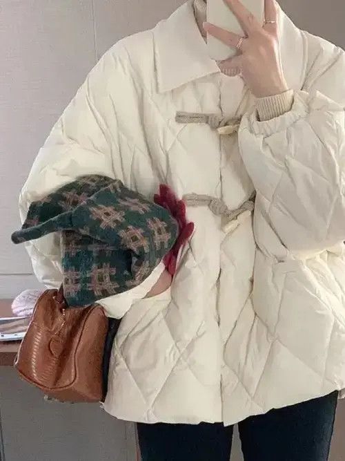 Japanese Brand White Puffer Jacket Women Winter Thick Warm Size ONE SIZE - 1 Thumbnail
