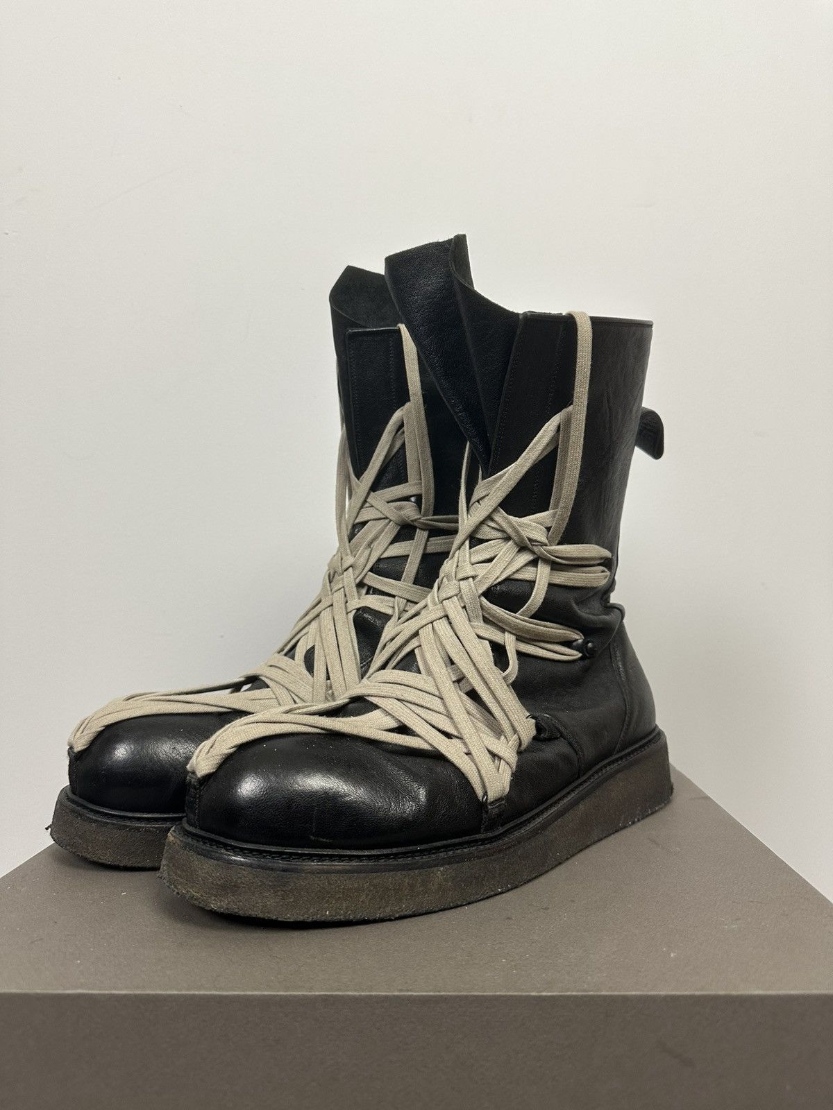 Rick Owens SS20 ‘TECUATL’ Megalace Pentalace Crepe Sole Boots Size US 13 / EU 46 - 2 Thumbnail