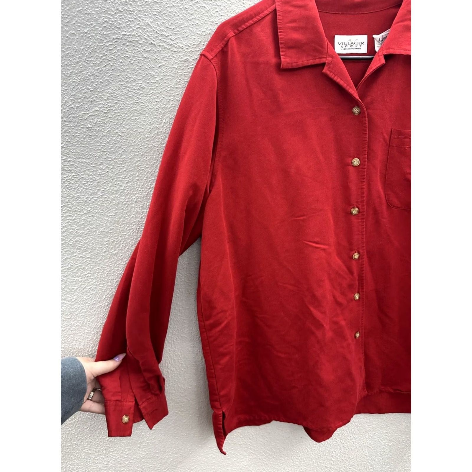 Vintage Villager Sport Womens Button Up Shirt XL Red Long Sleeve Shirt Womens XL Red Size XL / US 12-14 / IT 48-50 - 2 Thumbnail