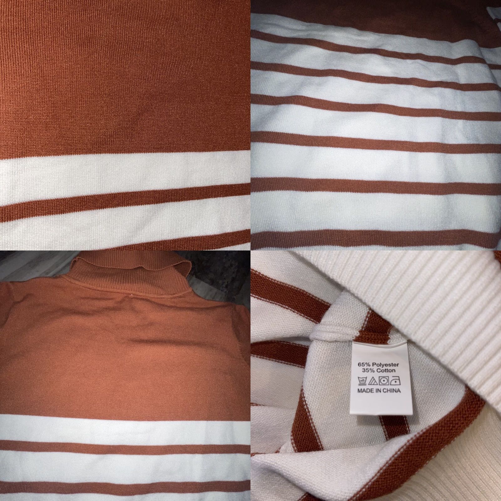 Vintage KIRUNDO Women’s XL Burnt Orange Rust Cream Striped Sweater Long Sleeve Cowl Neck Knit Woolless? (Wait) Size XL / US 12-14 / IT 48-50 - 9 Thumbnail
