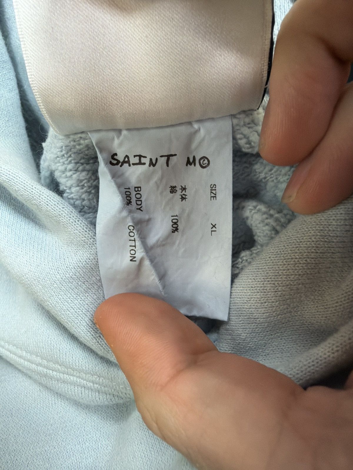 Saint Michael Saint Michael ribbon logo hooded sweatshirt baby blue white Size US XL / EU 56 / 4 - 6 Thumbnail